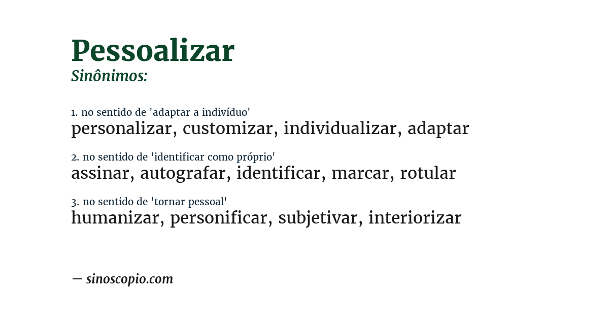 Sinônimo de pessoalizar