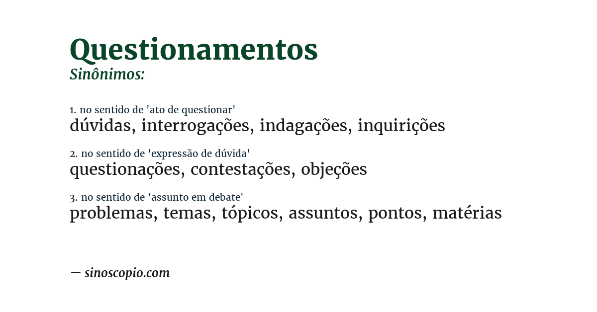 Sinônimo de questionamentos