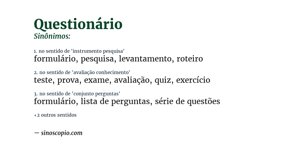 Sinônimo de questionário