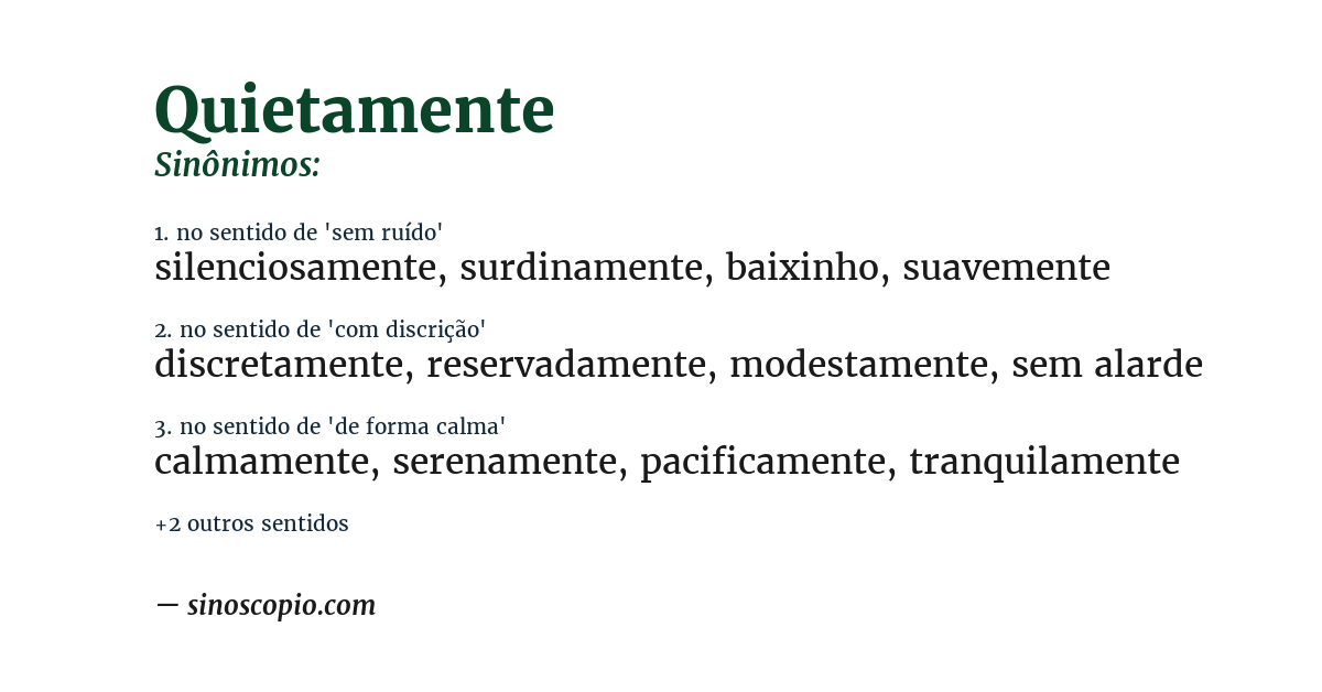 Sinônimo de quietamente