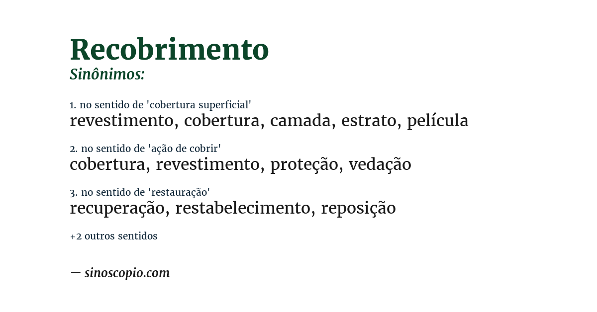 Sinônimo de recobrimento