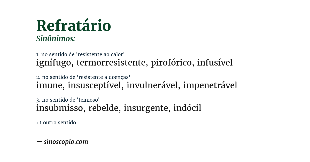 Sinônimo de refratário