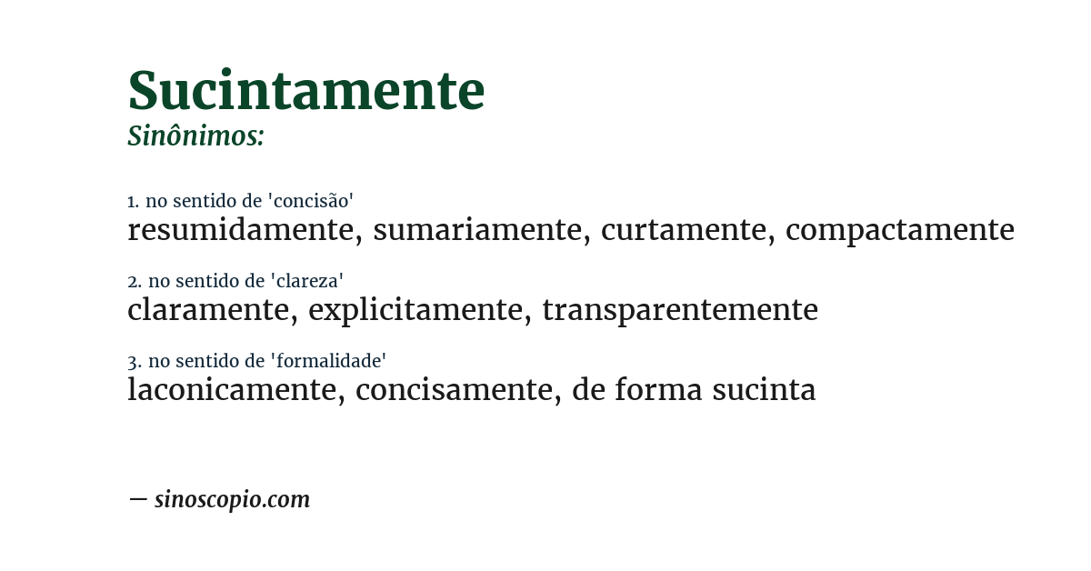 Sinônimo de sucintamente