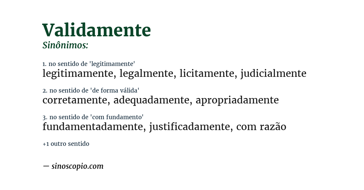 Sinônimo de validamente