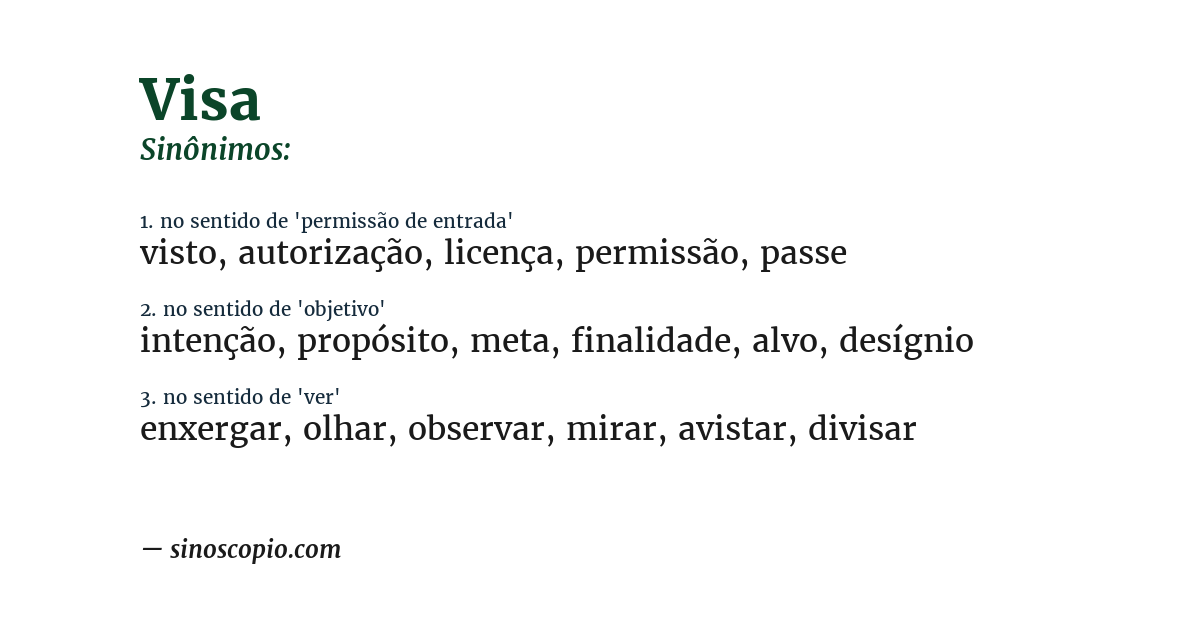 Sinônimo de visa