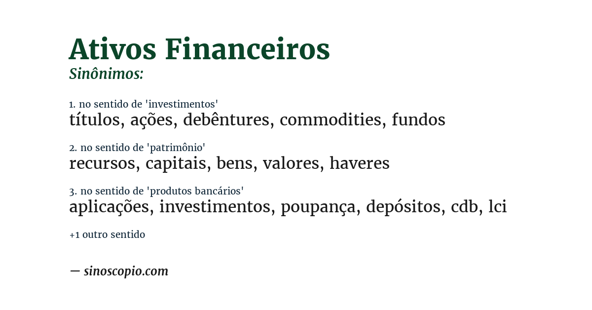 Sinônimo de ativos financeiros