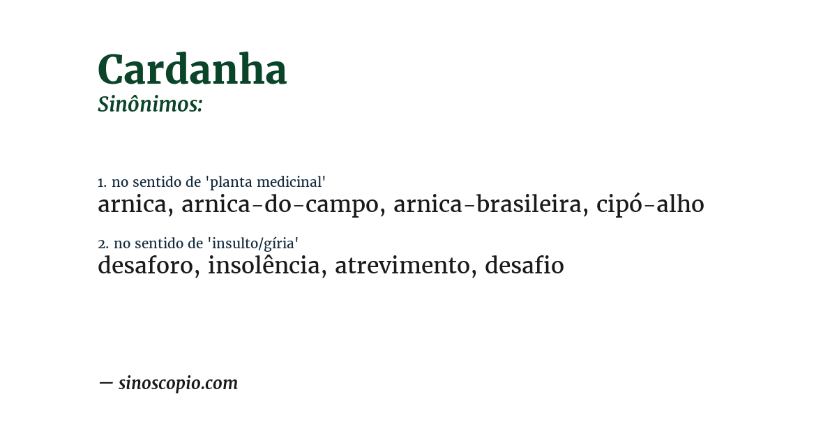 Sinônimo de cardanha