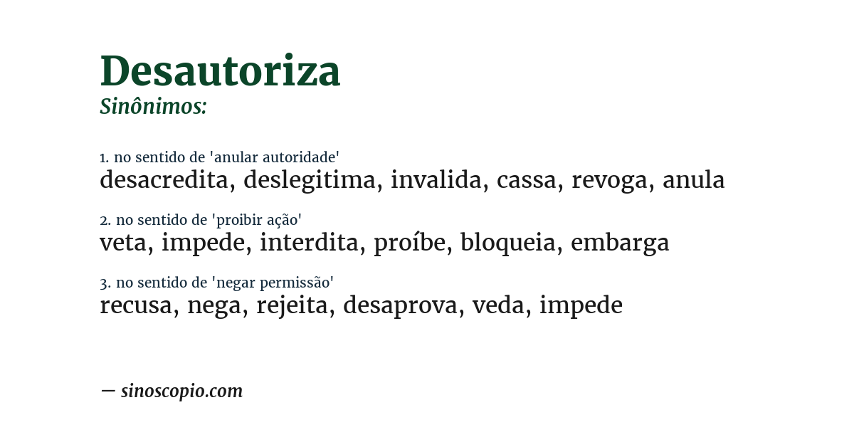 Sinônimo de desautoriza