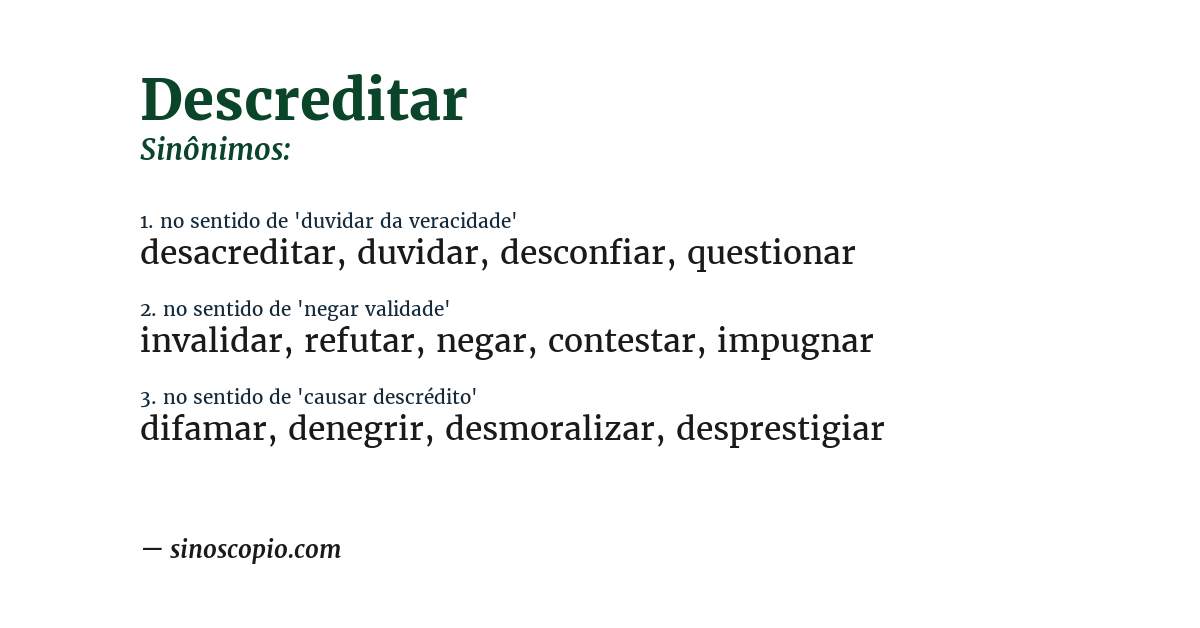 Sinônimo de descreditar