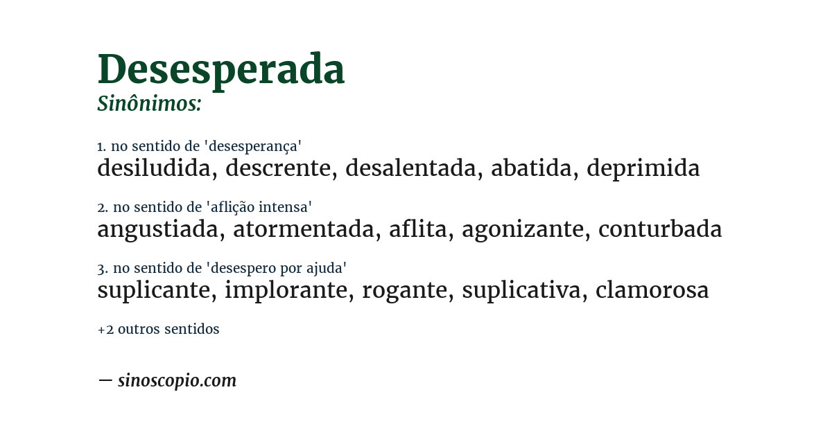 Sinônimo de desesperada