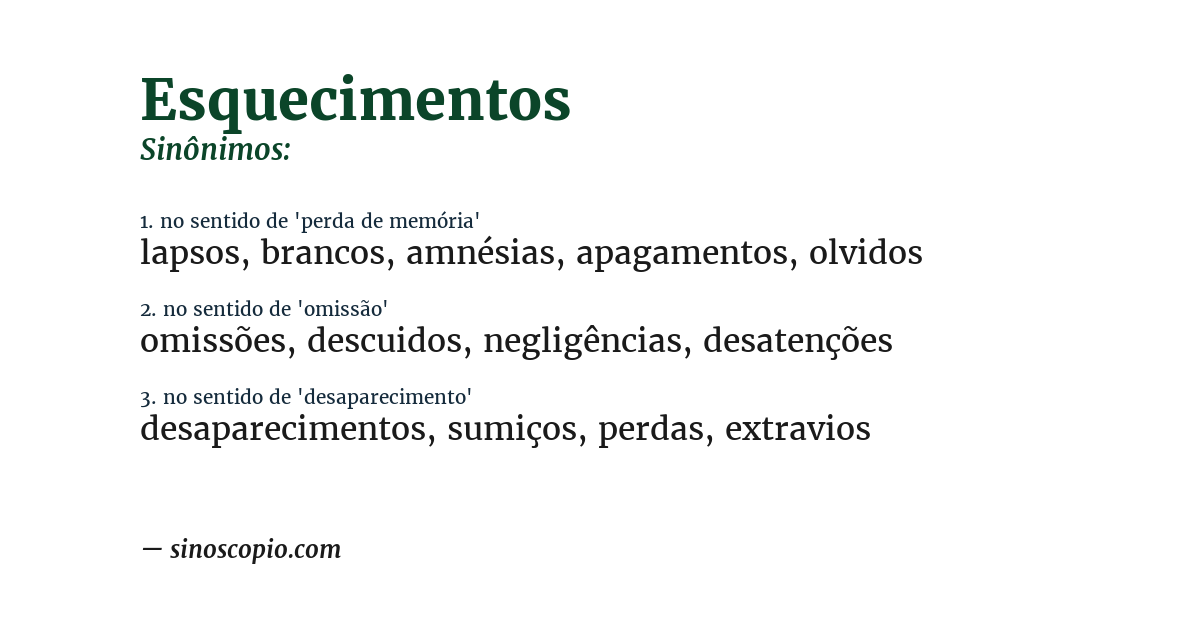 Sinônimo de esquecimentos