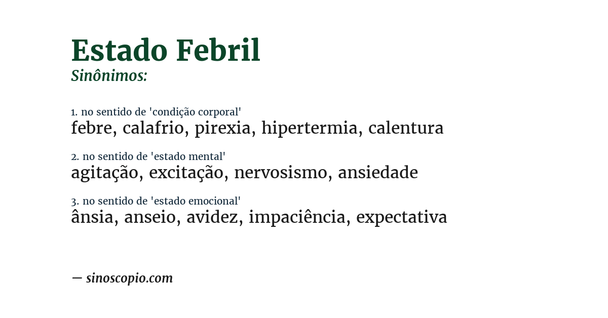 Sinônimo de estado febril