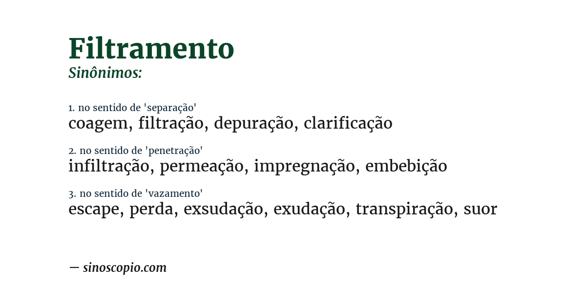 Sinônimo de filtramento