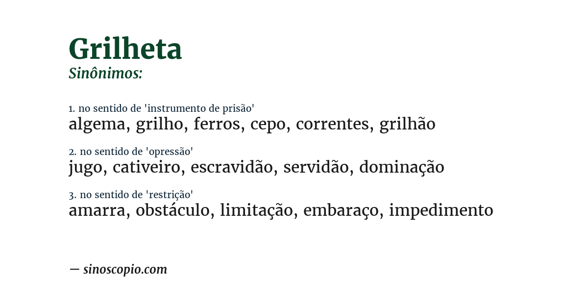 Sinônimo de grilheta