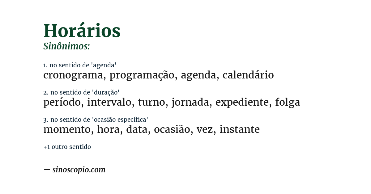 Sinônimo de horários