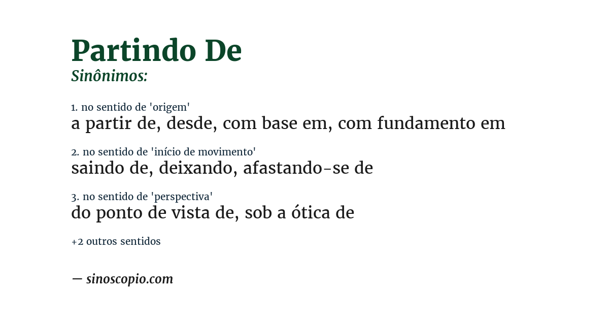 Sinônimo de partindo de