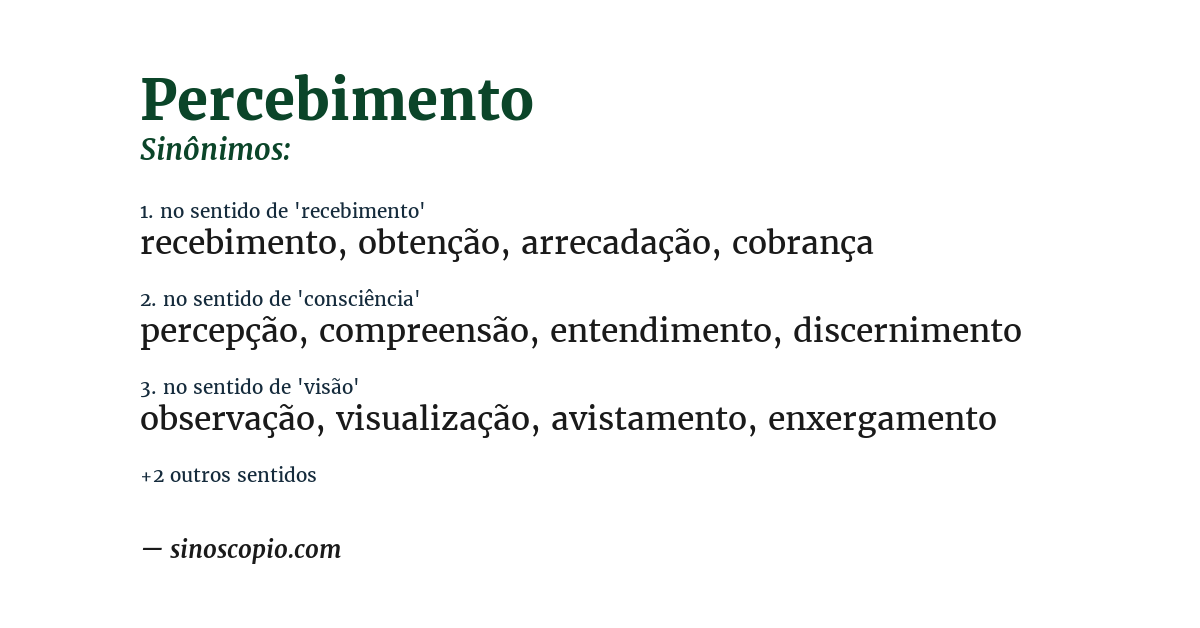 Sinônimo de percebimento
