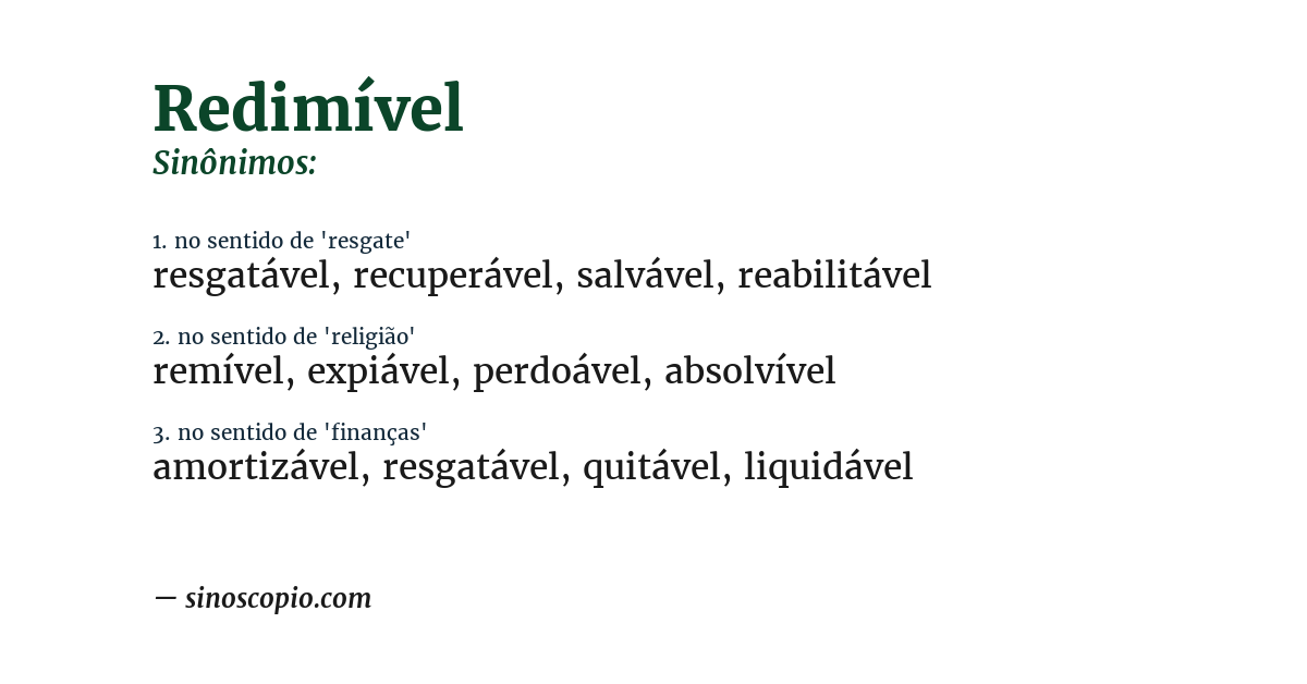 Sinônimo de redimível