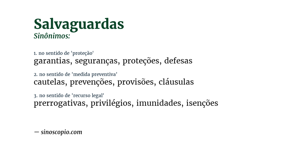 Sinônimo de salvaguardas