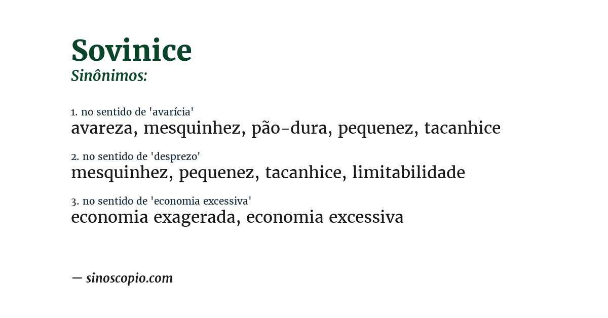 Sinônimo de sovinice