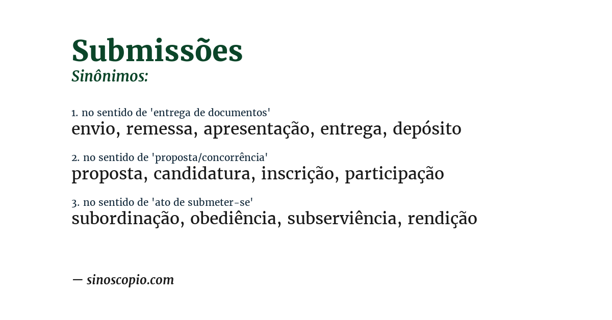 Sinônimo de submissões