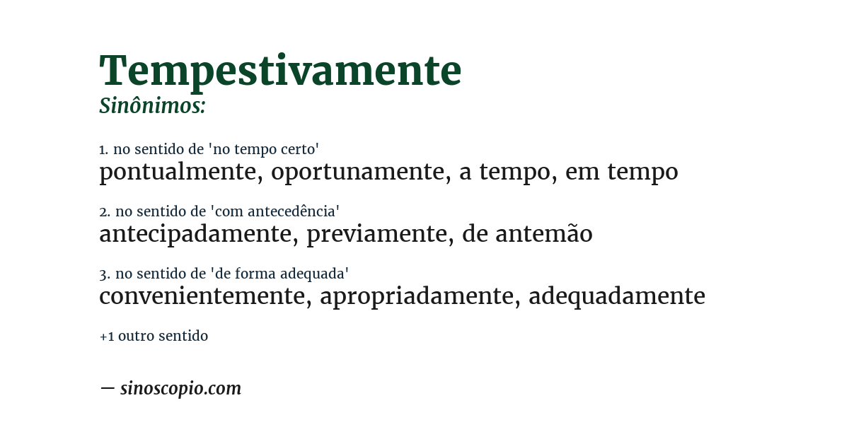 Sinônimo de tempestivamente