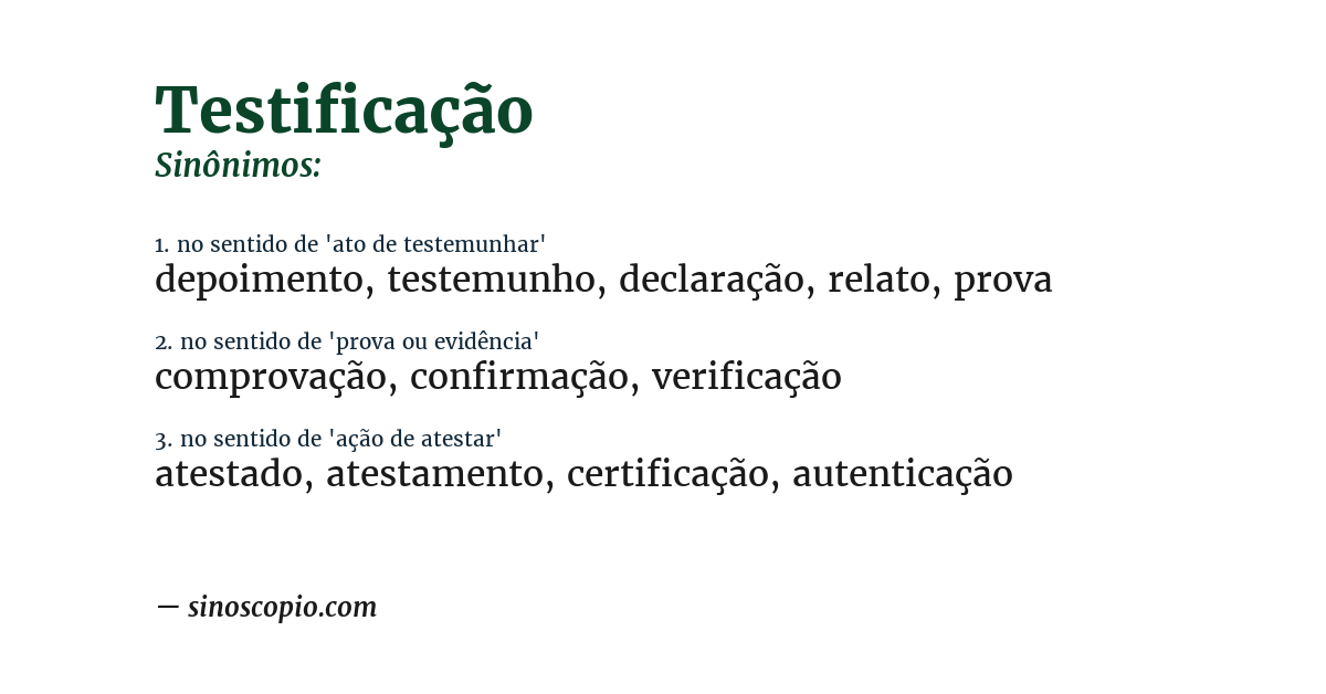 Sinônimo de testificação