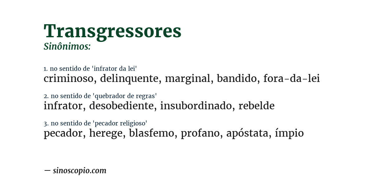 Sinônimo de transgressores