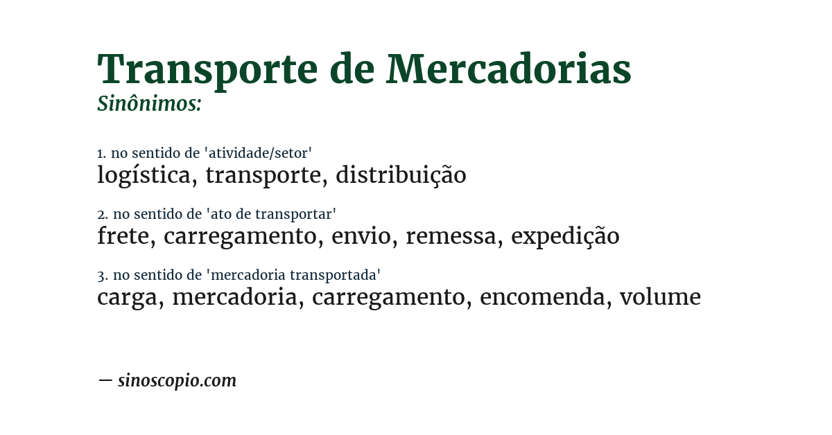 Sinônimo de transporte de mercadorias
