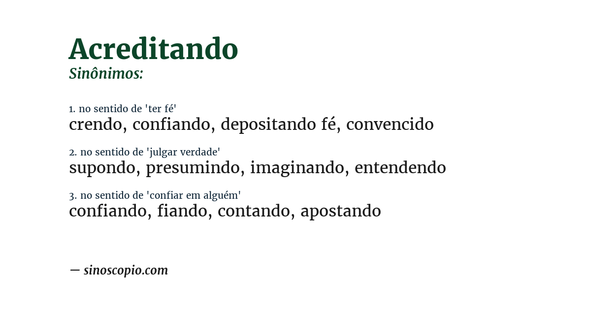 Sinônimo de acreditando
