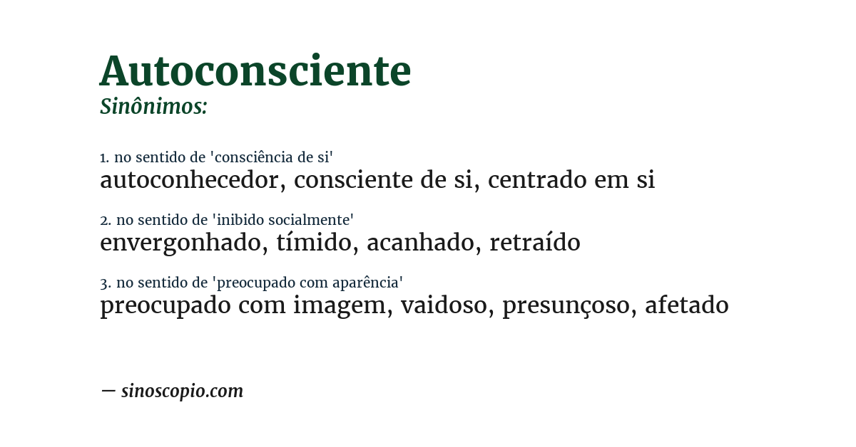 Sinônimo de autoconsciente
