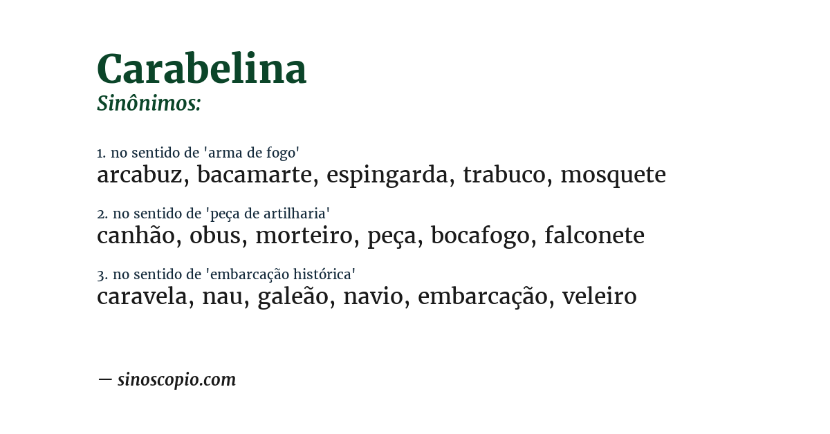 Sinônimo de carabelina