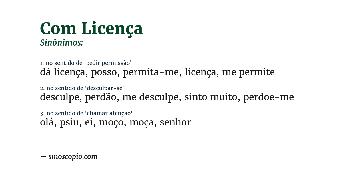 Sinônimo de com licença