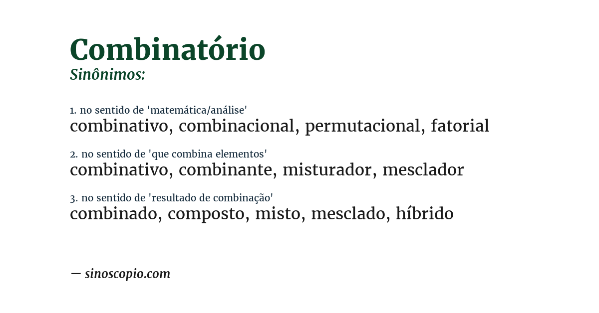 Sinônimo de combinatório