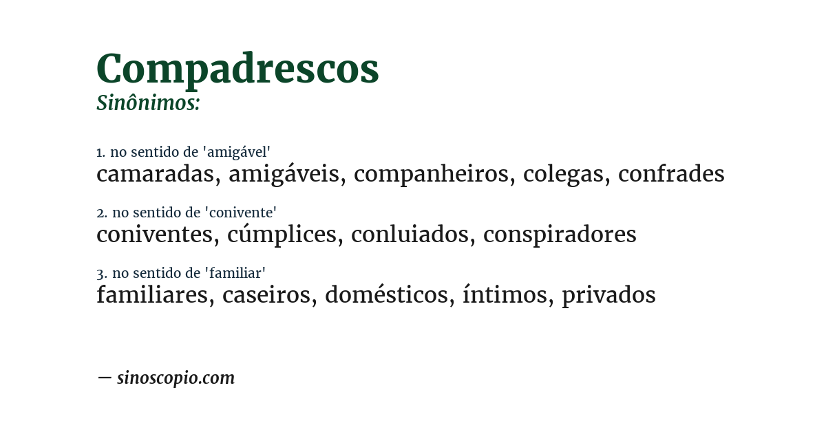Sinônimo de compadrescos