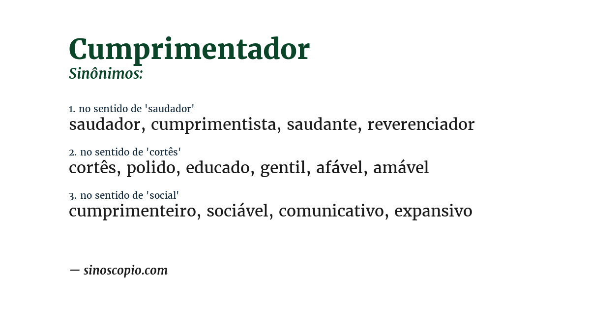 Sinônimo de cumprimentador