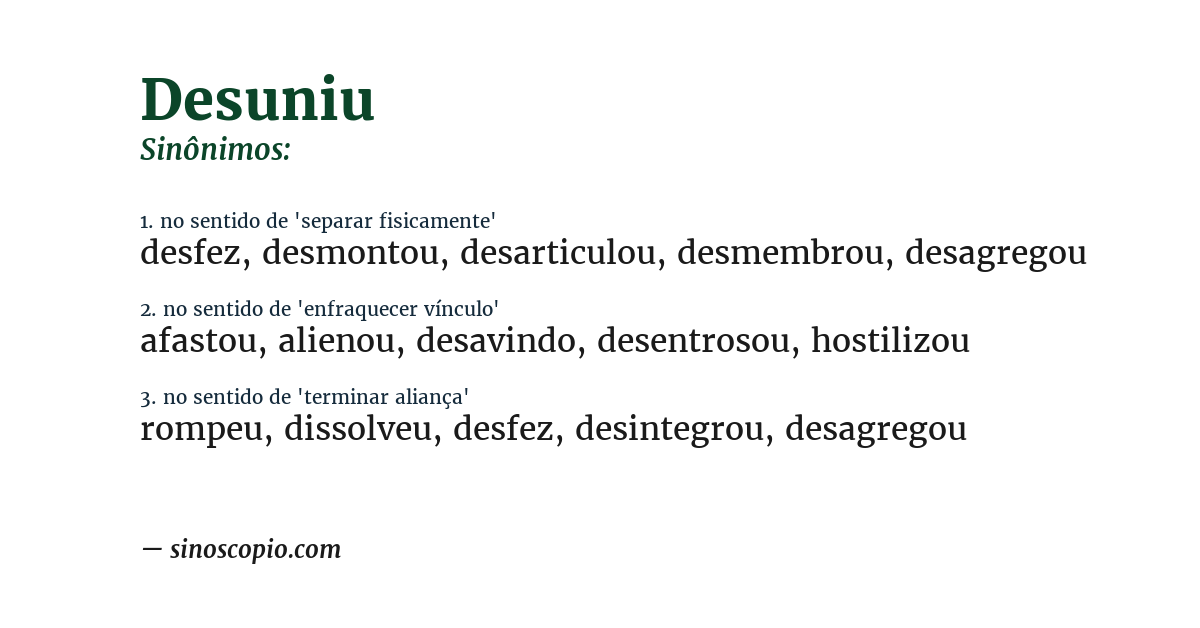 Sinônimo de desuniu