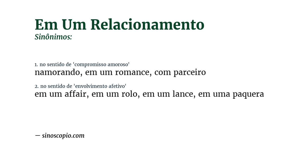 Sinônimo de em um relacionamento