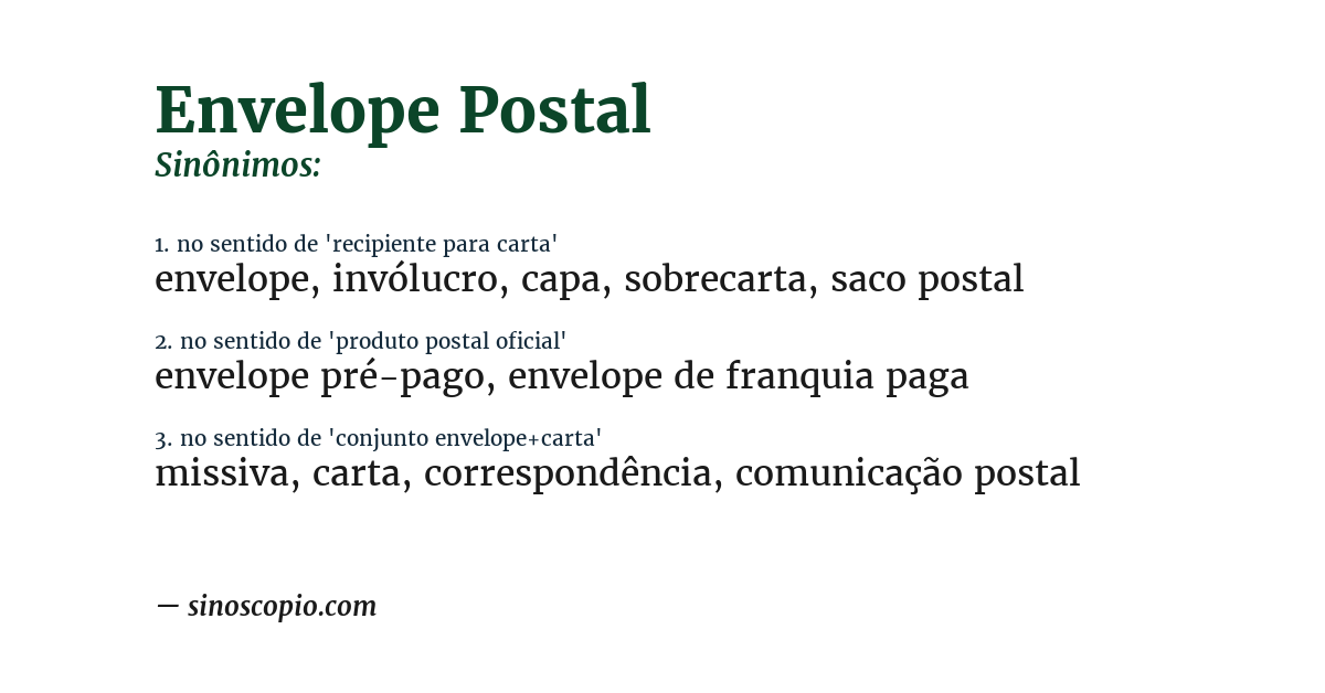 Sinônimo de envelope postal