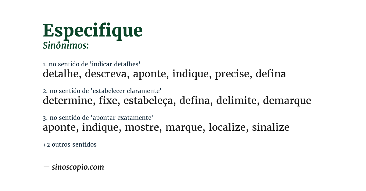 Sinônimo de especifique
