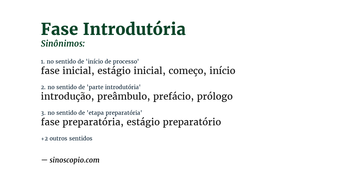 Sinônimo de fase introdutória