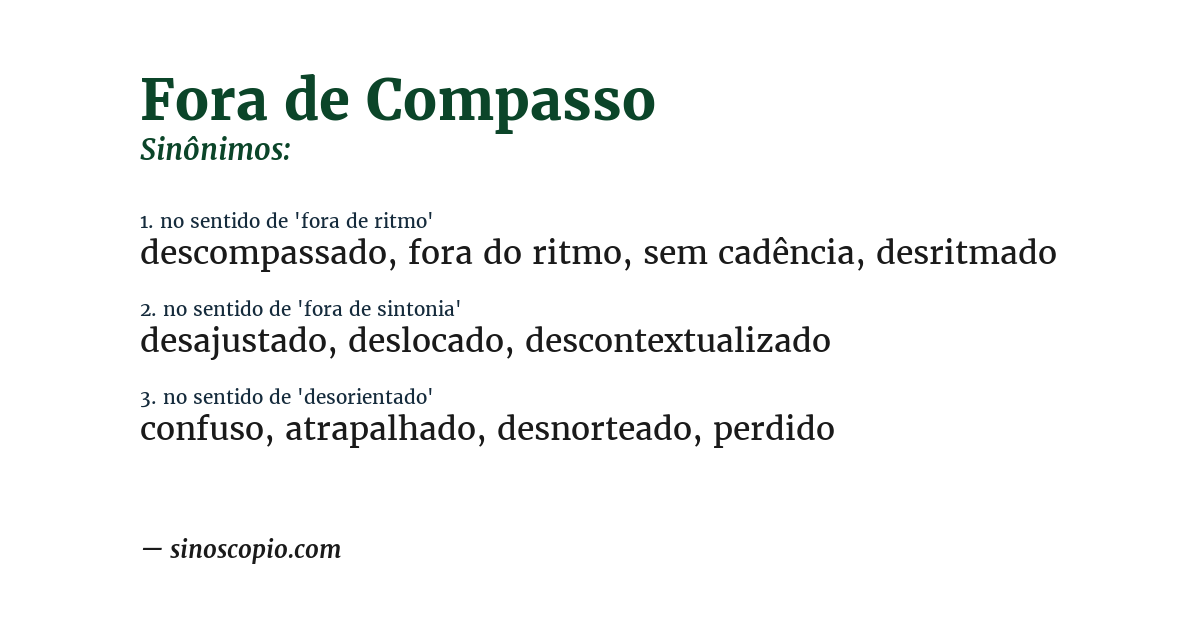 Sinônimo de fora de compasso