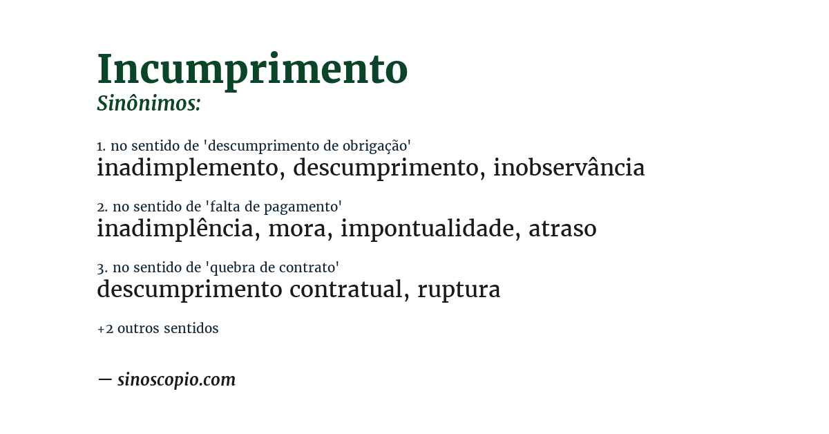 Sinônimo de incumprimento