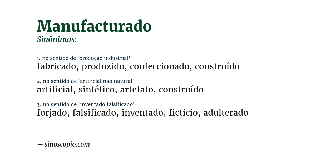 Sinônimo de manufacturado