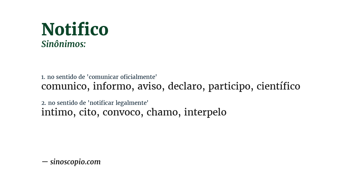 Sinônimo de notifico