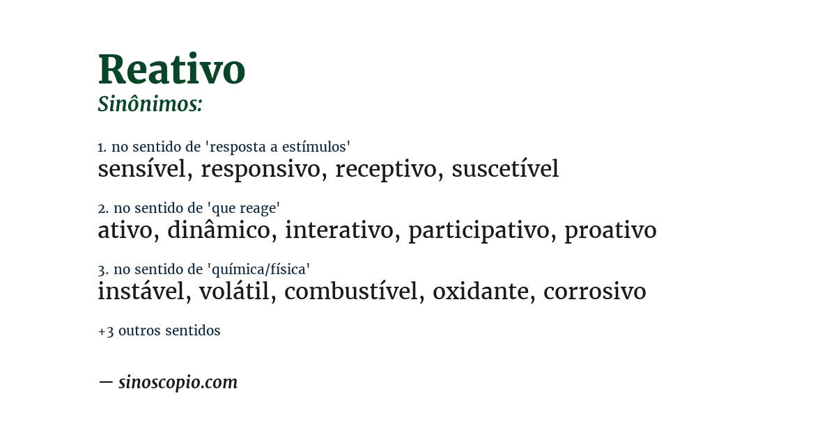 Sinônimo de reativo