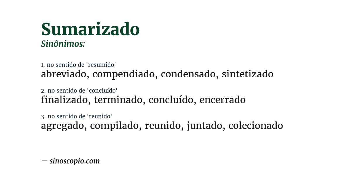 Sinônimo de sumarizado