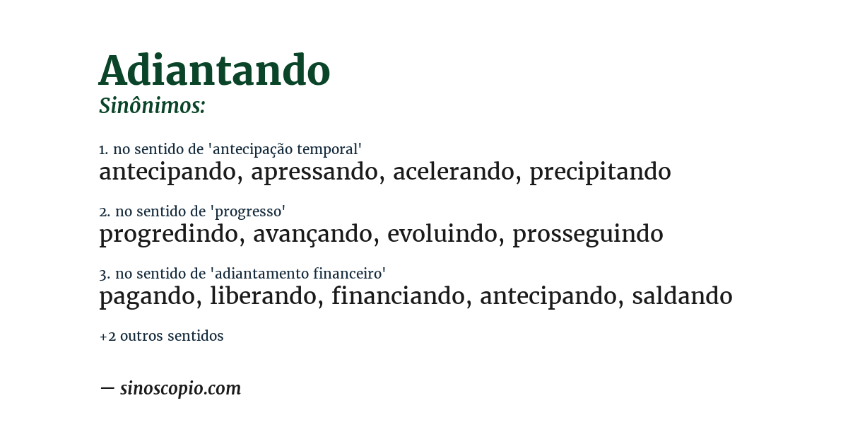 Sinônimo de adiantando
