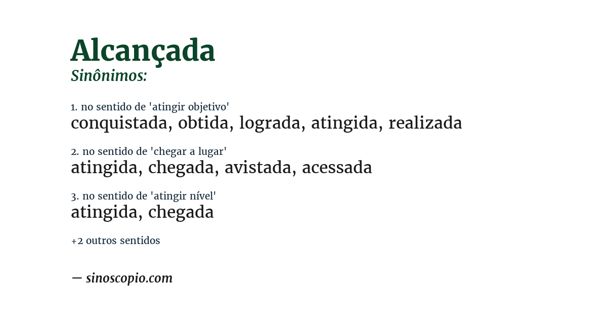 Sinônimo de alcançada