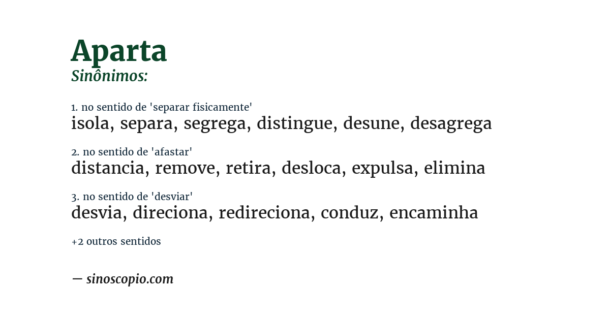 Sinônimo de aparta